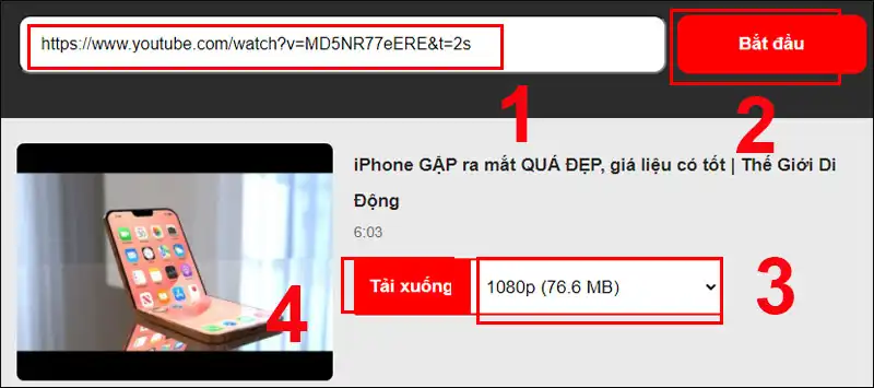 Dán link video muốn tải từ Youtube vào 9convert