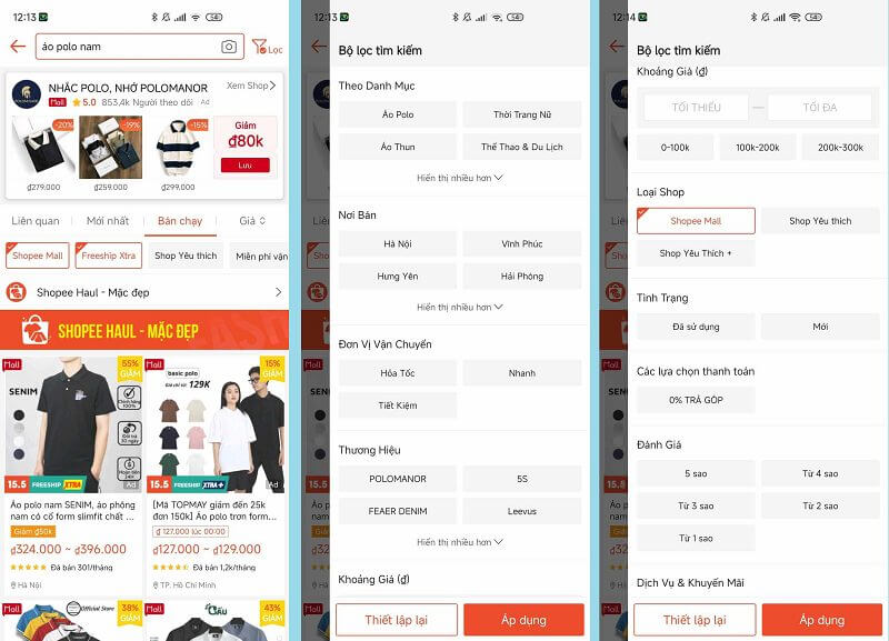 Tìm kiếm sản phẩm trên shopee