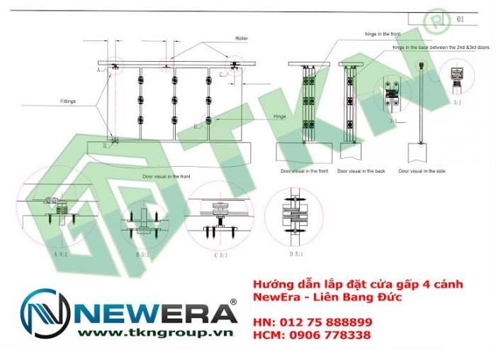 Hướng dẫn lắp đặt cửa gấp NewEra loại 100kg NE-330C2 và NE-330C4