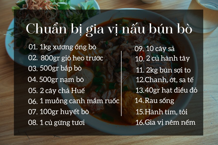 Chuẩn bị gia vị nấu bún bò