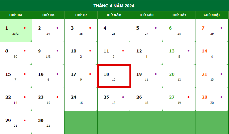 Lễ giỗ tổ Hùng Vương năm 2024 rơi vào ngày thứ năm 18 tháng 4 năm 2024 dương lịch