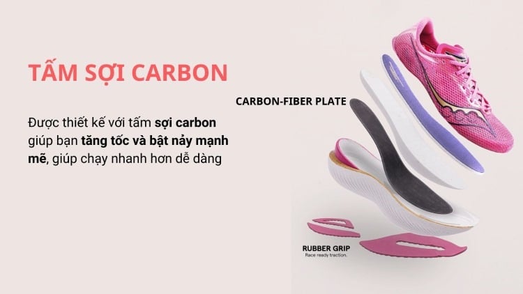 Saucony Endorphin Pro 3 sở hữu tấm carbon kẹp giữa của 2 lớp đệm PWRRUN PB